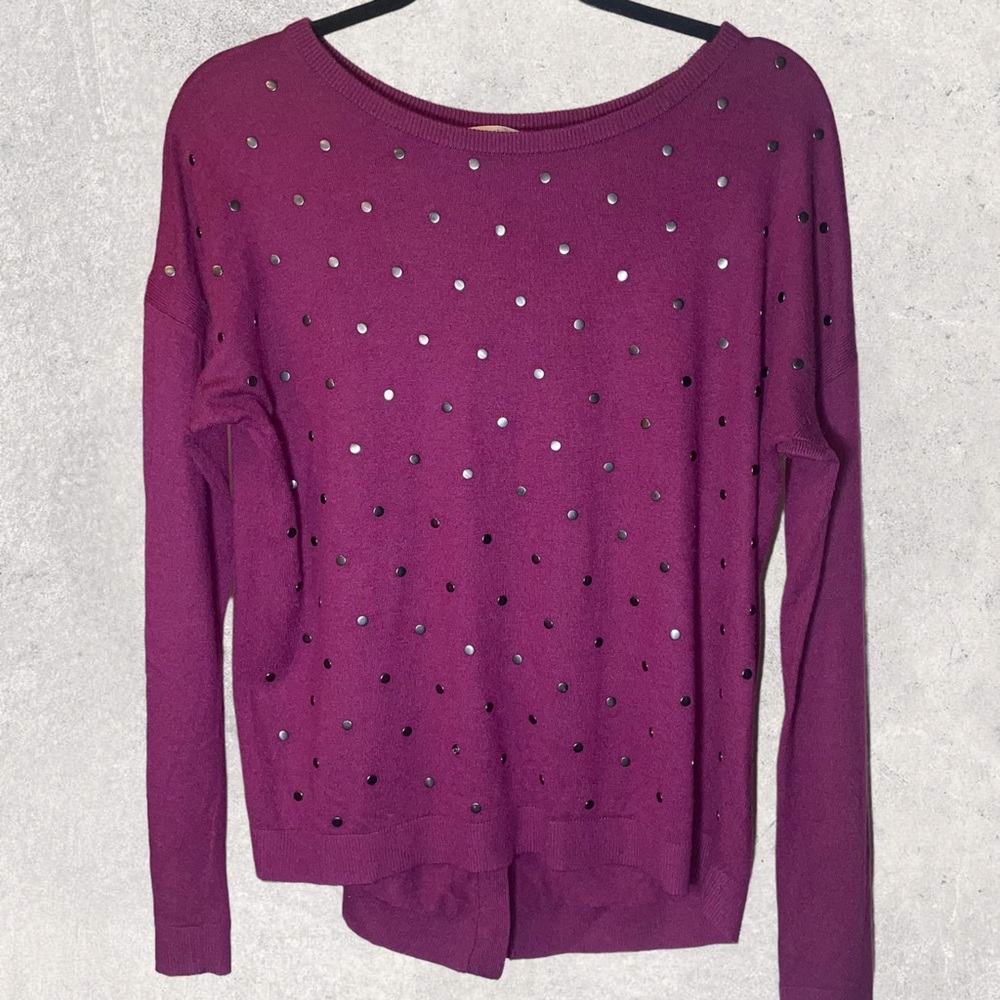 CASLON Cashmere Viscose Blend purple SWEATER W/ METAL DOTS SZ Small